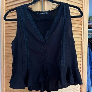 Zara basic black peplum crop tank